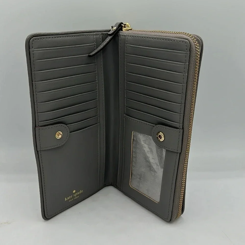 Kate Spade Gray pebbled Leather Brigitta Mulberry Street Long Wallet - Picture 3 of 8